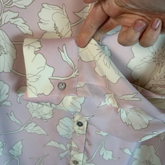 Joie floral blouse soft satin long sleeve button up lavender cream feminine - Picture 5 of 11
